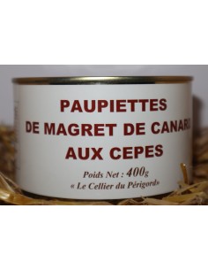 Paupiettes de magret de canard aux cèpes.