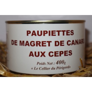 Paupiettes de magret de canard aux cèpes.